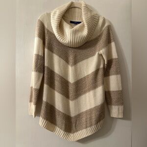 Apt. 9 Cream and Brown Striped Turtleneck Sweater